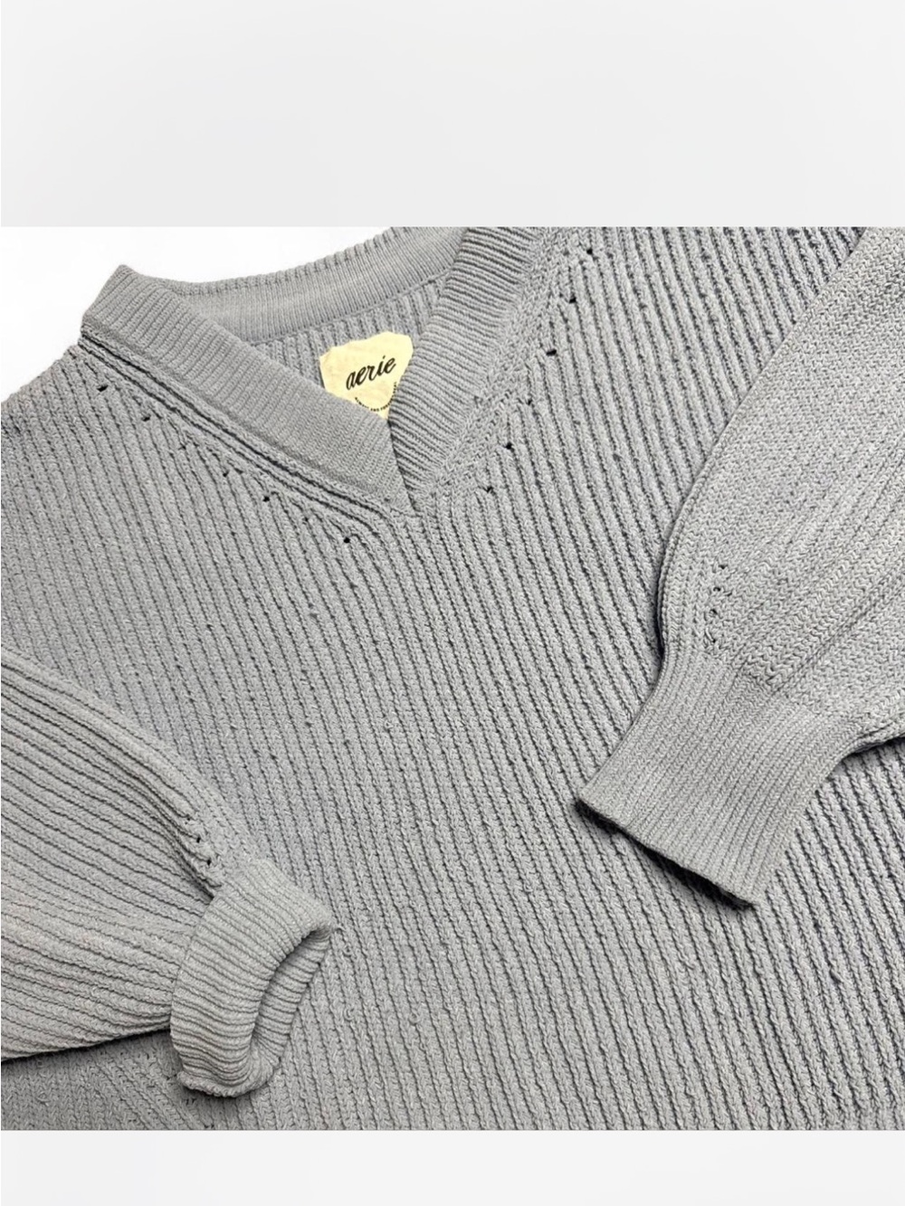 Aerie Light Blue Ribbed V-Neck Sweater - Picture 2 of 4